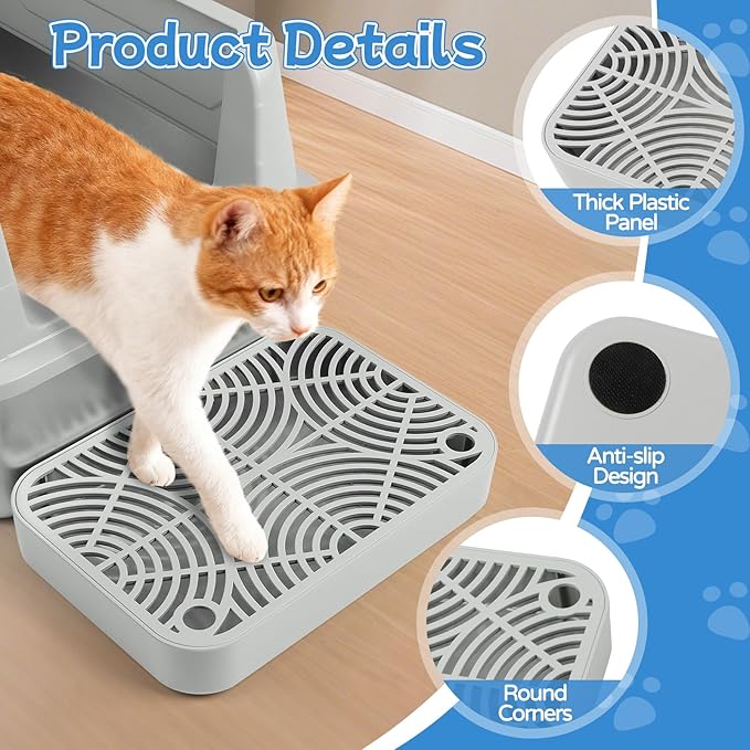 Kalolary 2PCS Litter Box Ramp, Cat Steps/Stair for Litter Box, Litter Catcher with Filter Function and Non-Slip Rubber Feet, Suitable for Small and Elderly Cats