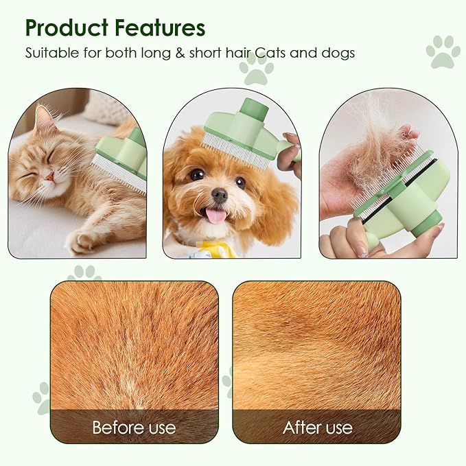 Flea Comb for Cats Dogs Brush for Shedding Self Cleaning Pet Comb Lice Comb Long & Short Stainless Steel Metal Grooming Brush(Green)