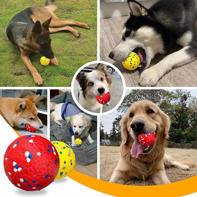 Petcare 2 Pack Dog Balls Toys for Aggressive Chewers Indestructible Tennis Balls for Medium Large Dogs Water Toy Chew Ball Tough Durable Big Dog Toys Bouncing Ball for Dogs to Fetch, Yellow+Red