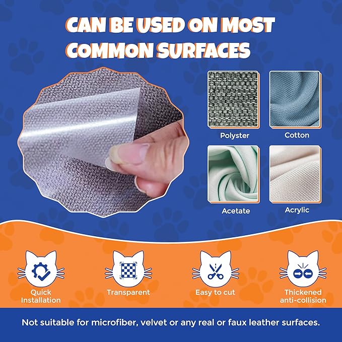 NAVZA® Cat Scratch Furniture Protector, 12 Pcs Couch Protector from Cat Claws Single Side Sticky Sheets, Easy Apply, Anti Scratch Furniture Protector for Sofa Corners, Walls, Doors with 50 Twist Pins