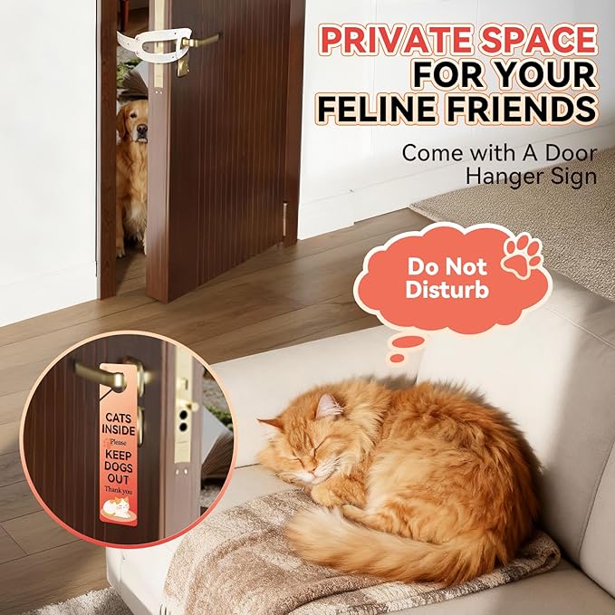 Cat Door Latch, Door Prop for Cats to Keep Dogs Out of Litter Box and Food, Preventing Hand Pinching, Cat Door Stopper with 6 Adjustable Straps 2.5-6.5" Wide, Including Door Plate, White, 1Pc