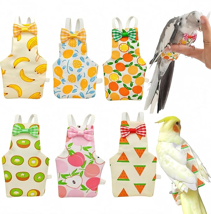 6Pcs Bird Diapers Bird Harness Flight Suits Diapers Reusable Parrot Nappy with Waterproof Inner Layer Washable Cute Urine Wet Suit Costume for Cockatiel Conure Budgie Macaw Parakeet,M