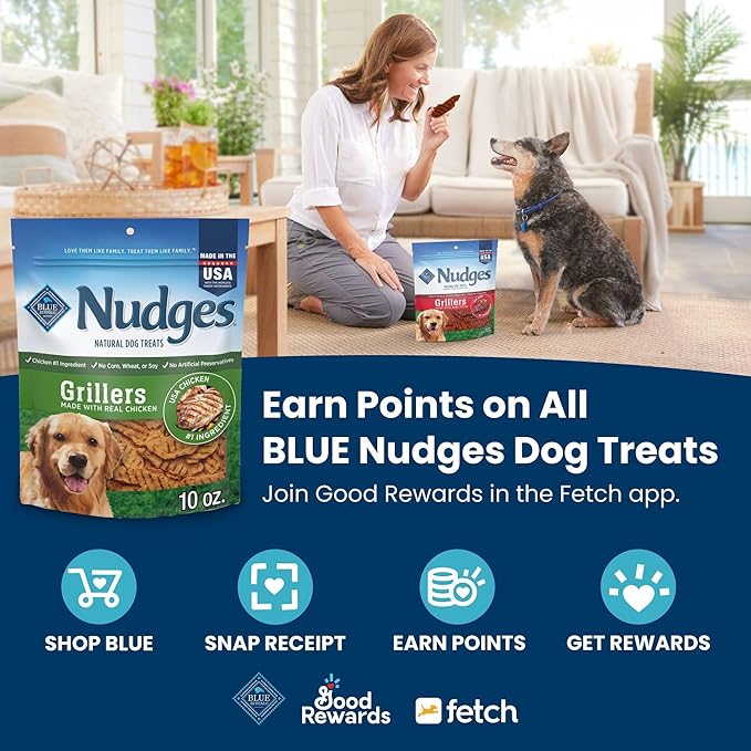Blue Buffalo Nudges Homestyle Natural Dog Treats Made with Real Chicken, Made in the USA, Chicken, 10-oz Bag