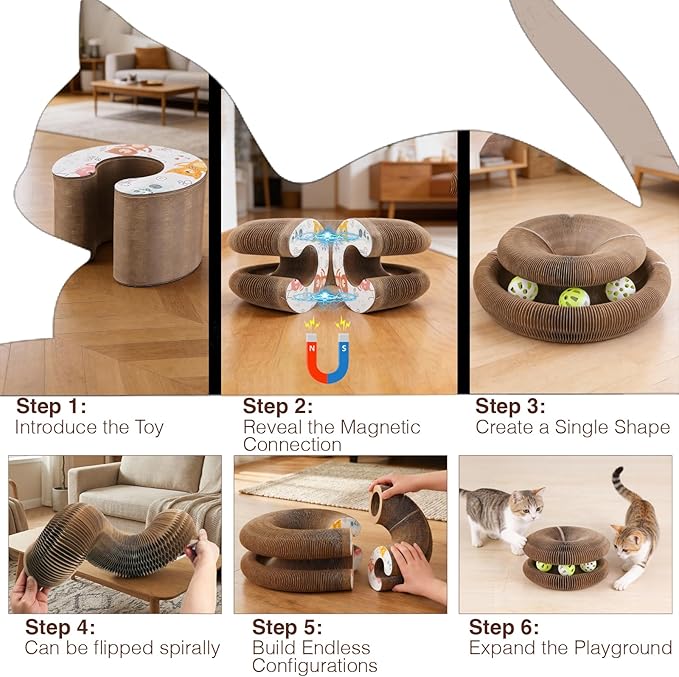 Kitty Kurlz Cat Toy, Reversible Infinity Style Magic Organ Cat Toy Made from Recycled Corrugated Cardboard Long Lasting (C-Shaped（2pcs）).