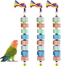 3 Pack Bird Chewing Toy,Lava Calcium Bird Beak Grinding Stone with Bell Hanging Parakeet Cage Accessories for Parrot Budgies Hamster Chinchilla Rabbit African Grey