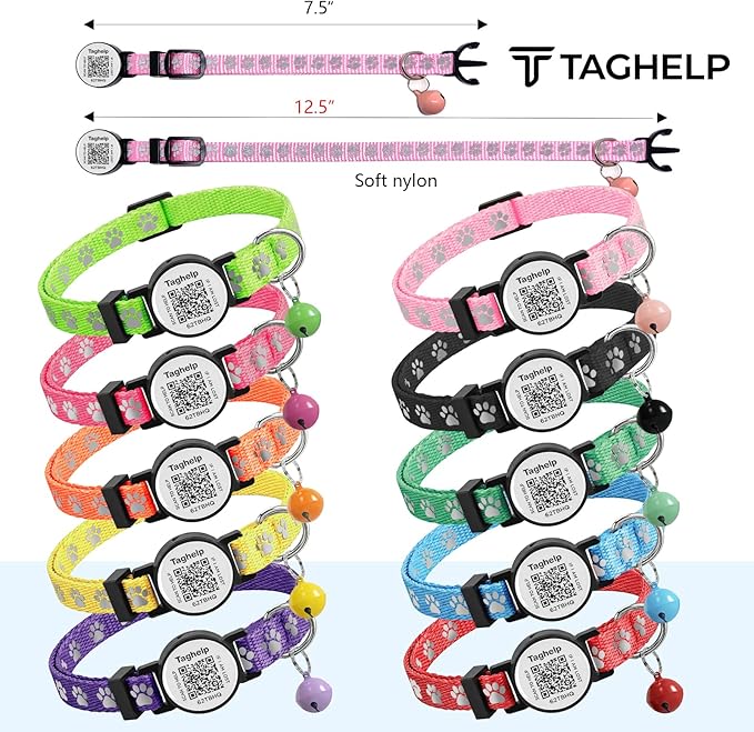 Cat Collar Breakaway with QR Code Name Tag, Reflective Kitten Collars with Bell, Cat ID Tag Personalized, Ultra-Durable, Adjustable, Quick Release, Fits Most Girl Boy Small Large Cats (Pink)