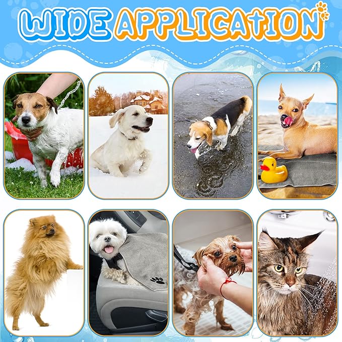 Chumia 4 Pack Dog Towels for Drying Pet Grooming Absorbent Dogs Soft Microfiber Quick Drying Winter Large Medium Small Puppy Bath Towels for Kitten Cats Pets(16 x 31 Inch,Gray)