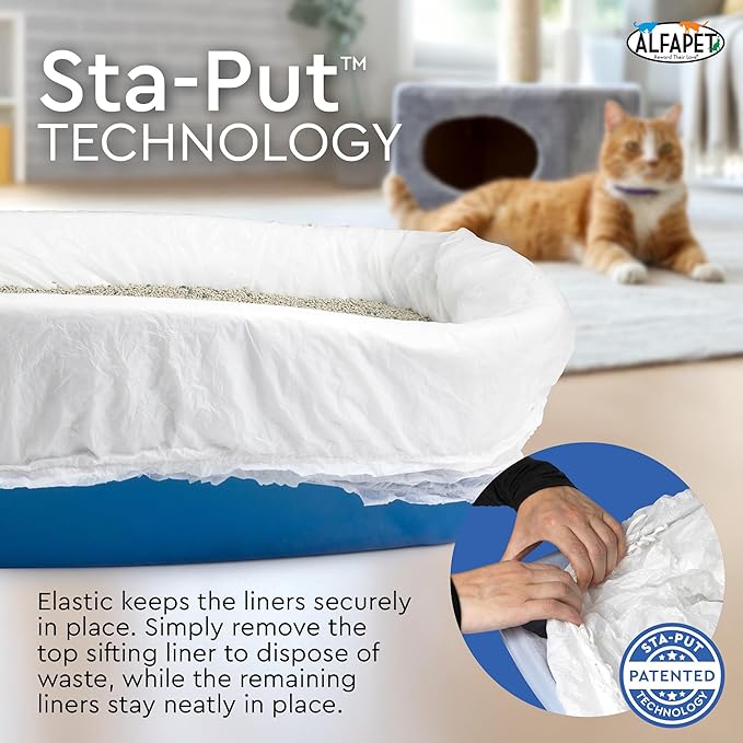 Alfapet Sifting Cat Litter Box Liners - Jumbo 30 Count, Pack of 5 - Tear-Resistant Cat Litter Bags, Waterproof Kitty Litter Liners, Fits Litterbox Pan Sizes X-Large, X-Giant, 37" x 18" 30 lb Capacity