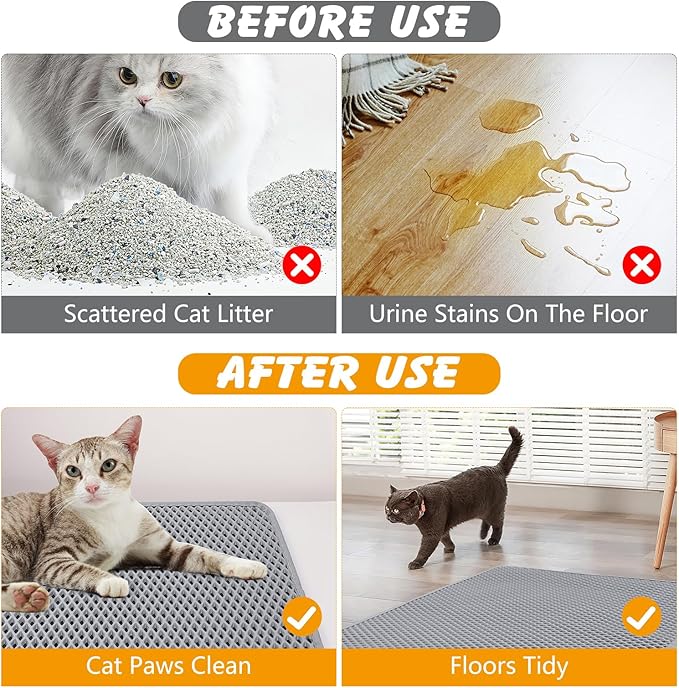 Double Layer Cat Litter Mat, 30x24 Inch Waterproof Litters Box Mat, Non-Slip Cat Mat for Litter Box