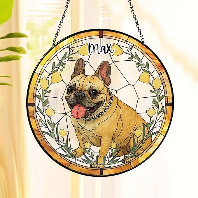 Custom Pet Memorial Sun Catcher, Glass Window Hanging with Photo, Floral Tribute Keepsake, Sympathy Gift for Dog or Cat Loss 3