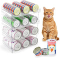 FHTONGE Heavy-Duty Cat Can Organizer for Multiple Sizes, Transparent Wet Cat Food Storage Rack for Pantry Kitchen Cabinet Rridge, 4-Tier Pet Canned Goods Dispenser Shelf Dog Tins Holder Container