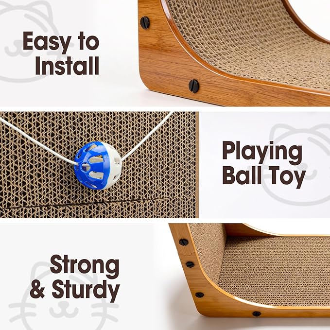 Cat Scratcher, 23.6 Inch L Shape Vertical Cat Scratching Board with Ball Toy for Indoor Cats, Large Cat Scratching Post for Wall and Couch