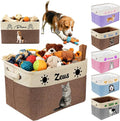Custom Dog Toy Basket with Name Photo, Personalized Toys Clothing Storage Bins for Dogs Cats Pet,Collapsible Doggy Box Customized for Toy Food Brown