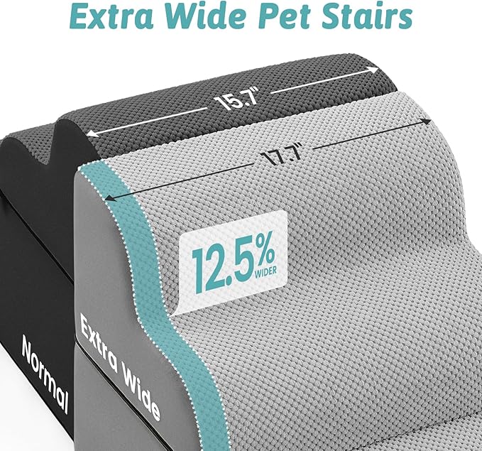 Detachable Curved Wide Dog Stairs 19.7" H, 4 Step Small Dog Step for Puppy or Older Cat, Ramp for Bed, Sofa, Couch or Chair, Ladder with High Density Foam, 17.7x28.3x19.7 inch, Grey