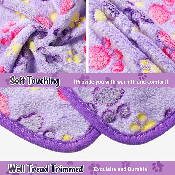 Tatuo 4 Pcs Dog Blanket for Pet Puppy Teething Toys Paw Print Fleece Blanket for Pet Cat Soft Warm Sleep Mat Guinea Pig Cage Mat (Medium(30 x 20.5 Inch),Purple)
