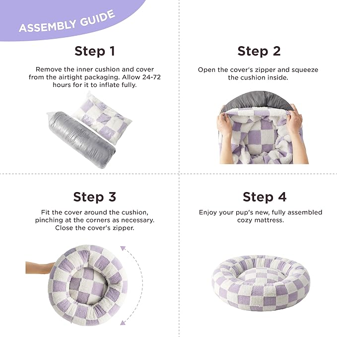 LE SURE Shown on TV Cat Beds for Indoor Cats - Round Donut Small Dog Bed Calming Gift for Pets, Cute Modern Home Decor Beds with Jacquard Shaggy Plush & Anti Slip Bottom, 20 Inch, Purple