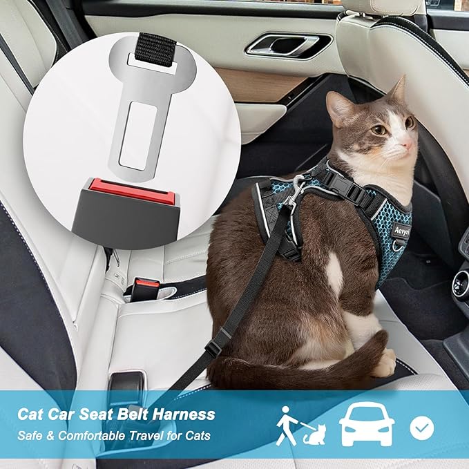 Cat Harness and Leash for Walking Escape Proof Soft Adjustable Cat Leash Breathable Honeycomb Structure Comfortable Vest Easy to Wear Kitten Harness for Outdoor Travel, Honeycomb Blue, XS
