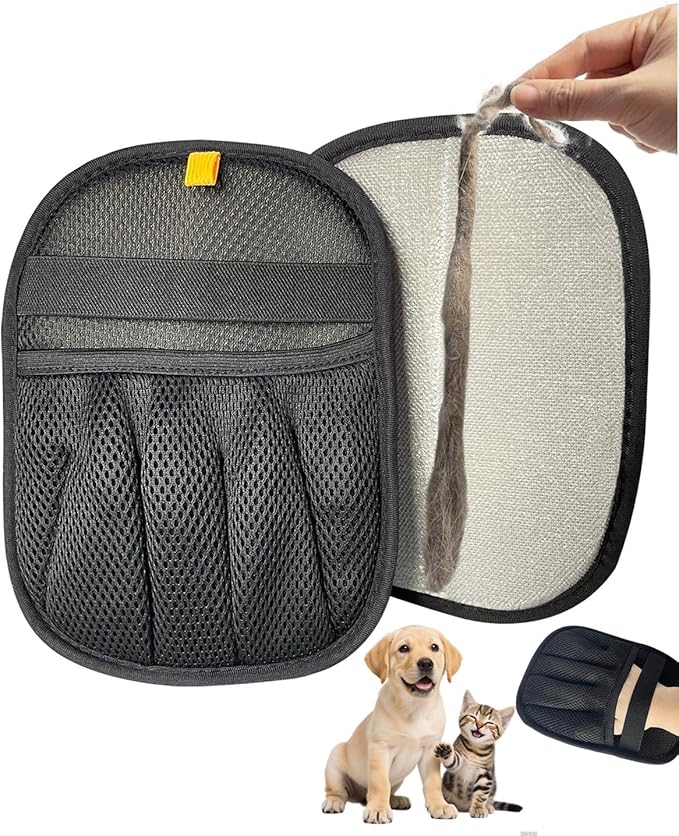 Reusable Pet Hair Remover Glove for Couch & Bedding - 5-Finger Versatile Fabric - Safe Fur Remover Mitt, Black - Professional Cat & Dog Hair Scraper for Carpeted Stairs, Clothes,Car Seats
