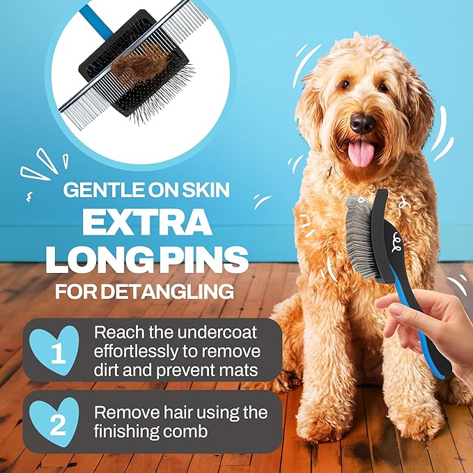 Slicker Brush for Dogs Detangler, Poodle Pin Dematting Dog Hair Brushes, Extra Long Pin Slicker for Goldendoodle, Cockapoo, Cavapoo, Tangle-Free Grooming Shiny Coat Pet Brushes