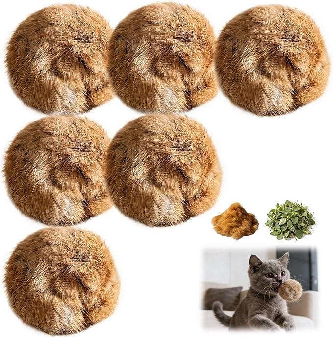 Rabbit Fur Pom Pom Ball,Real Rabbit Fur Catnip Toy - Interactive Fluffy Rolling Ball for Indoor Cats, Multi-Cat Homes & Pursuit Games, Soft Cute & Durable Play Essential for Kittens to Adults