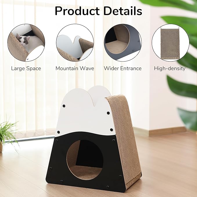 FUKUMARU Cat Scratcher House, 19.5 Inch Cozy Cardboard Cat Scratcher, Moutain Shape Vertical Bed Lounger, Durable Cats Scrathing Pad for Indoor Cats, Safe & Secure