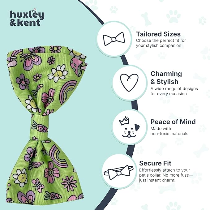 Huxley & Kent Pet Bow Tie for Dogs & Cats - Spring Theme Adjustable Hook & Loop Collar Accessory - Cute & Comfortable for Holidays & Celebrations - Everything Spring, Large