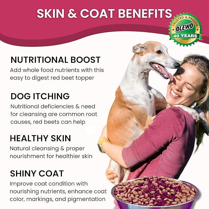 Olewo Original Red Beets for Dogs – Internal Support Dog Food Topper for Skin Sensitivity and Overall Balance, Prebiotic Fiber and Whole Food Nutrients, 1 lb