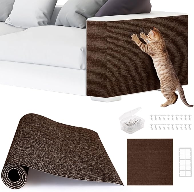 2pack Cat Scratch Couch Furniture and Wall Protector | Adhesive Cat Scratch Pad for Covering Cat Tower, DIY Climbing Cat Scratcher Couch Protector from Cat Claws Scratching (Brown)