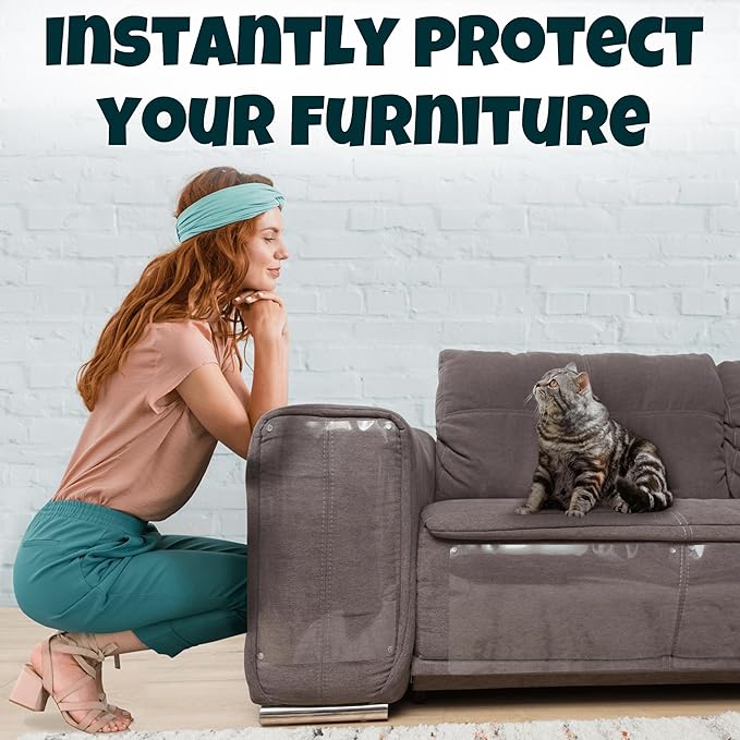 Anti Cat Scratch Furniture Protector, 12-Pack Couch Protector from Cat Claws – Heavy-Duty, Easy-to-Apply Scratching Deterrent and Shield for Sofa Corners, Walls, Doors- with 52 Twist Pins