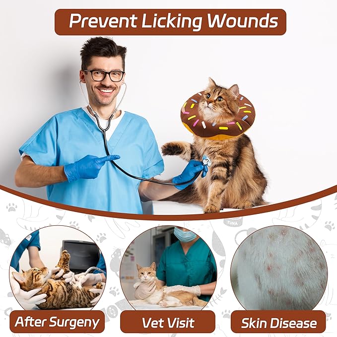 Seyezo Cat Cone Collar Soft, Adjustable Cat Recovery Collar for Small Medium Large Cats, Cute Donut E Collar After Surgery, Elizabethan Cones for Cats Kittens After Surgery(Donut Brown, Large)