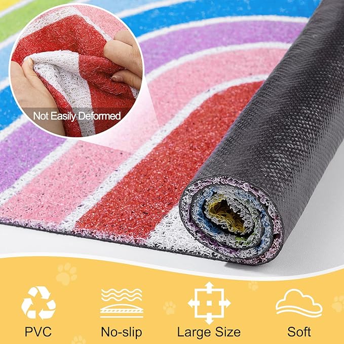 Unicorn Catcher Cat Litter Mat Quality Litter Box Mat Large Non-Slip Cat Litter Mat Litter Trapping Mat Soft Kitty Litter Mat Compatible Two Litter Boxes Cat Products Easy to Clean,Rainbow,XL