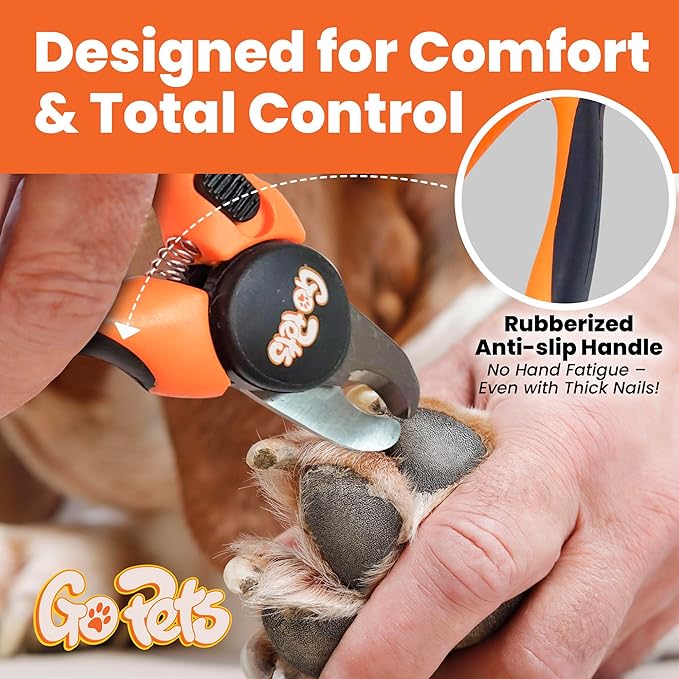 GoPets Dog Nail Clippers, Professional Pet Nail Trimmer for Large Dogs and Cats with Quick Sensor Safety Guard, Heavy Duty Stainless Steel Blades, Non-Slip Handle, Built-in File for Safe Grooming