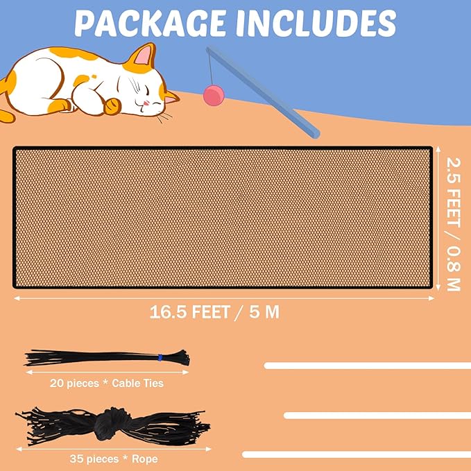 Shappy Balcony Net for Pets 16.5 ft x 2.5 ft Anti Fall Cat Dogs Netting Balcony Mesh Fence Net Screen Protection Crib Mesh for Pets Patios Stairway Clear Stair Banister Guard Apartment(Black)