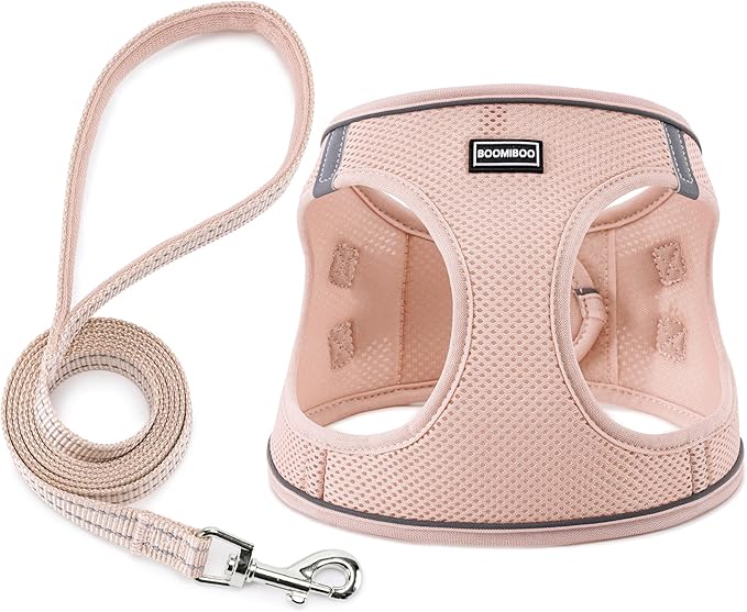 Dog Harness with Leash Set, No Pull Adjustable Reflective Step-in Puppy Pet Vest Harnesses for Small Medium Large Dogs and Cats,Light Pink S