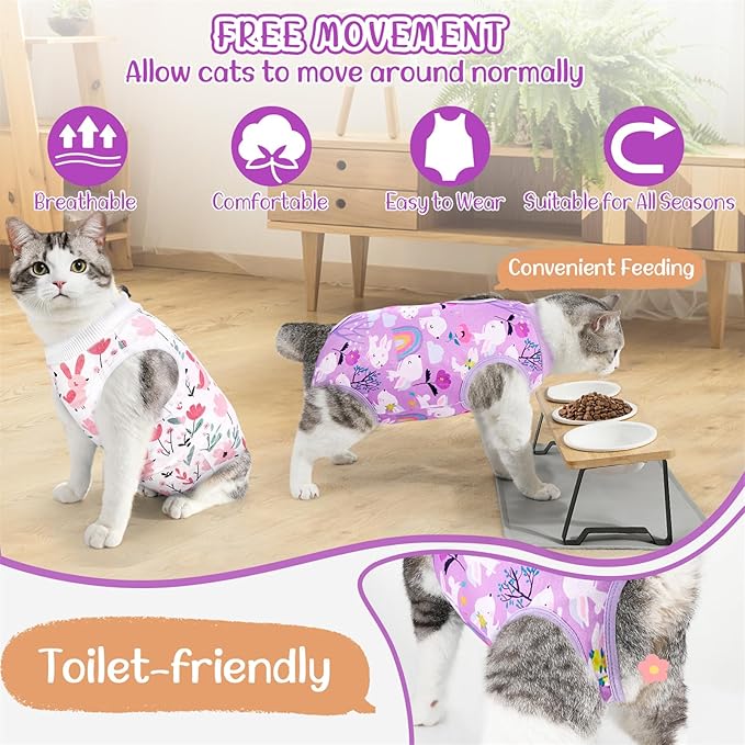 SlowTon Cat Recovery Suit - Cat Onesie for Cats After Surgery Female Male, Kitten Clothes Cats Surgical Spay Suit Abdominal Wounds, E-Collar Alternative Bodysuit Shirt Anti-Licking (Purple, L)