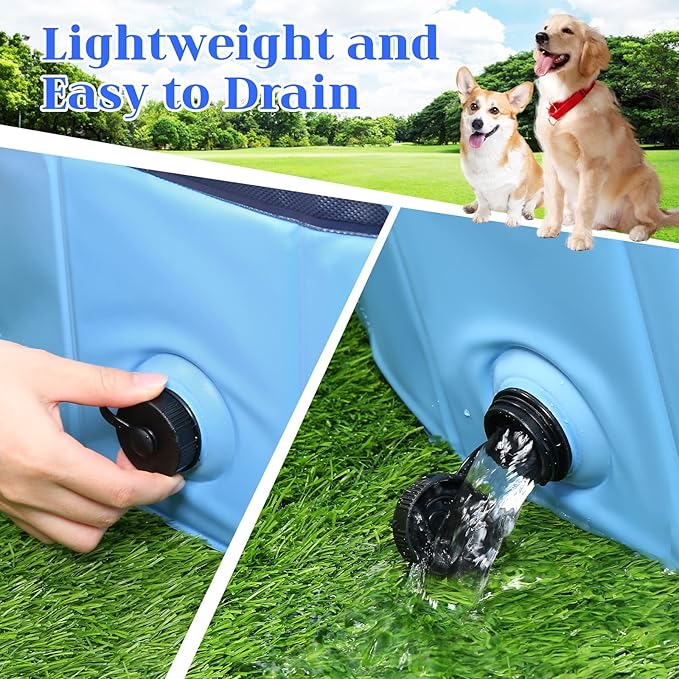Foldable Dog Pool, Portable Pet Bath Tub and Kiddie Swimming Pool, Collapsible Bathtub for Puppies, Small, Medium and Large Dogs, Cats and Kids, 32 x 8 in, Blue