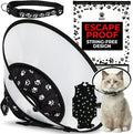 Cat Recovery Cone Kit Post Surgical Soft Pet Vest, Collar, and Non-Irritating Protection Cone for Cats - Comfortable Injury Care Solution (Black with White Paws, Small)
