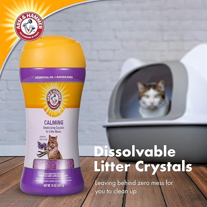 Arm & Hammer Deodorizing Cat Litter Crystals, Lavender & Vanilla Scent | Odor Neutralizing | For Litter Boxes | 15 Oz | Pack of 2