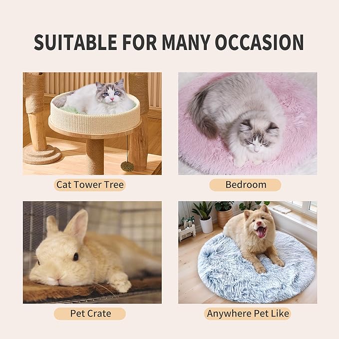 2PCS Round Plush Pet Mat Thin Style Pad Mat for Cats, Small Dogs, Rabbits, Guinea Pigs, Washable Soft Sofa mat, for Crate Cat Tree Tower Window Perch (Blue, Small (15.8inch) - 2pcs)