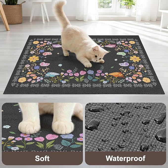 Unicorn Catcher 33x22 inches Cat Litter Mat Non-Slip Bottom Litter Box Mat Urine-Proof Soft Litter Mat for Cats Waterproof Pads Protects Floors Cat Mat for Litter Box Pet Supplies