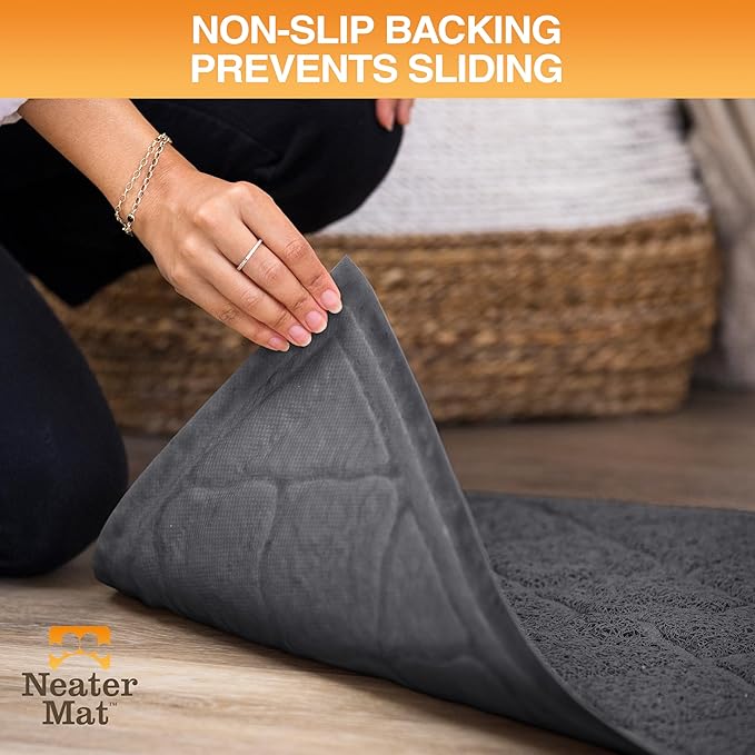 Neater Pets Neater Mat Cat Litter Mat, Thick & Durable Cat Mat for Litter Box, Trapper Pad Catches Mess to Protect Indoor Floors, Soft on Kitty Paws, Anti-Skid Grip Backing, Easy to Clean, Charcoal