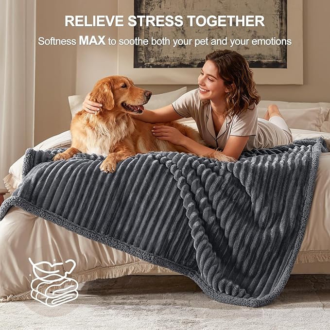 Waterproof Dog Blanket for Large Dogs, Washable Soft Puppy Cat Blanket Flannel Cotton Velour for Sofa Couch Protector, Comfort & Security Reversible Bed Protection for Pet, 60"X80", Gray