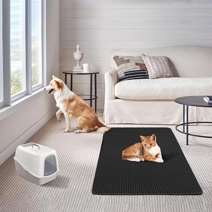 Cat Litter Mat Large Cat Litter Trapping Mat 30x24 inch Double Layer Urine and Water Proof Kitty Litter Box Mat XL