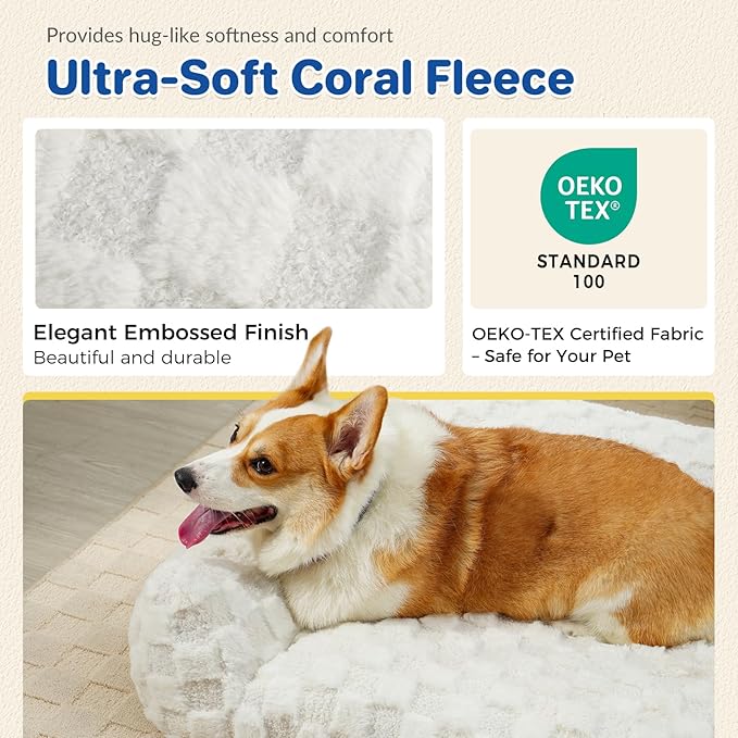 Large Dog Bed Sofa, Fluffy Pet Bed for Medium and Large Dogs, Supportive Dog Couch Sofa for Dogs, Pet Sofas with Washable Cover & Non-Slip, 38 inch, White
