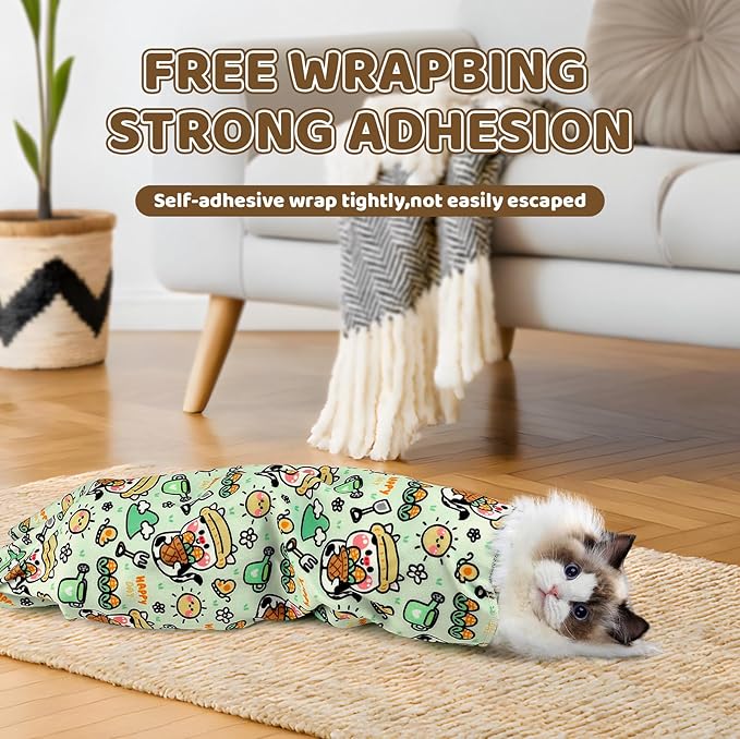 21.7" Cat Grooming Wrap for Cutting Nails, Corn Pattern Self-Adherent Fabric Wrap for Cats, Anti-Scratch Anti-Escape Multifunctional Cat Swaddle Tool for Teeth Brushing, Ear Cleaning