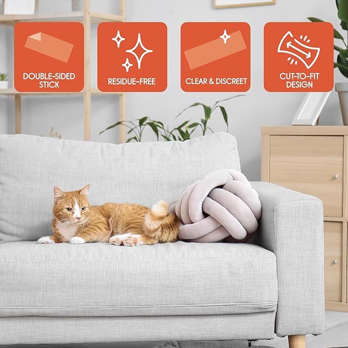 Anti Scratch Cat Tape for Furniture 2.5 Inch x 45 Feet Clear Sticky Double Sided Anti Scratch Cat Tape for Paw Scratching Deterrent and Pet Training for Couch Furniture Protector, Sofa, Doors