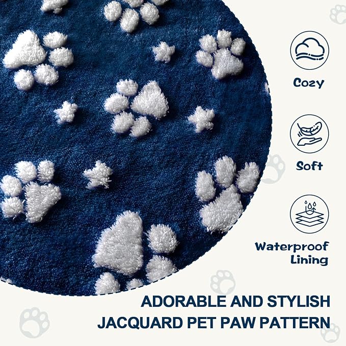 Waterproof Blanket for Dog Cat or Adult, Cute 3D Textured Paw Dog Blanket for Bed Couch Sofa, Soft Liquid Pee Proof Pet Furniture Protector, 50"x60", Navy Blue