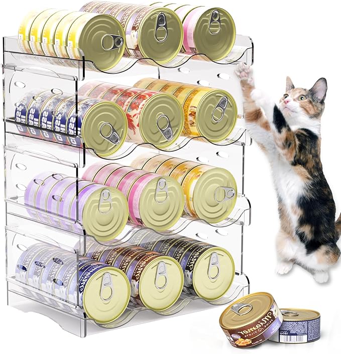 Cat Food Can Organizer, 4-Tier Cat Food Organizer, Transparent Can Organizer for Pantry, Canned Food Organizer Holds 60 (3oz) Cans, Pantry Can Organize (4-Tier)