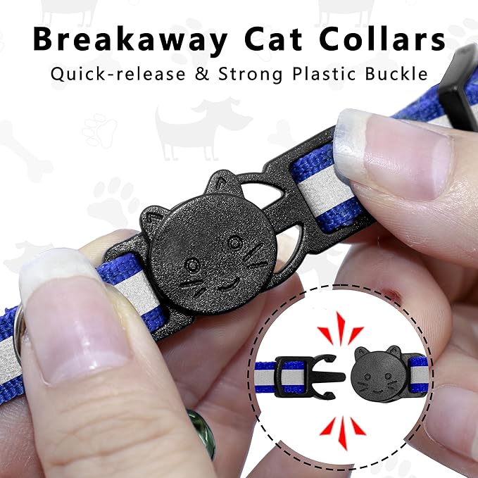 Cat Collar with Air Tag Holder, Reflective Kitten Collar with Bell, Breakaway Airtag Cat Collar for Boys Girls Cats, GPS Tracker for Cats 0.4’’ Width Adjustable Safe Kitty Collar, Blue