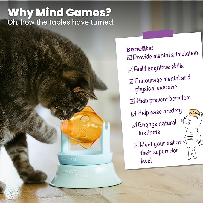 Catstages 2-in-1 Spinning Fish Treat Dispenser Cat Toy, Interactive Puzzle Feeder & Cat Ball Track Add-On, Blue